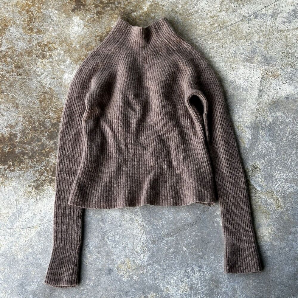 360 Cashmere Sweater Womens Small 100% Cashmere Brown Ribbed Turtleneck Cropped